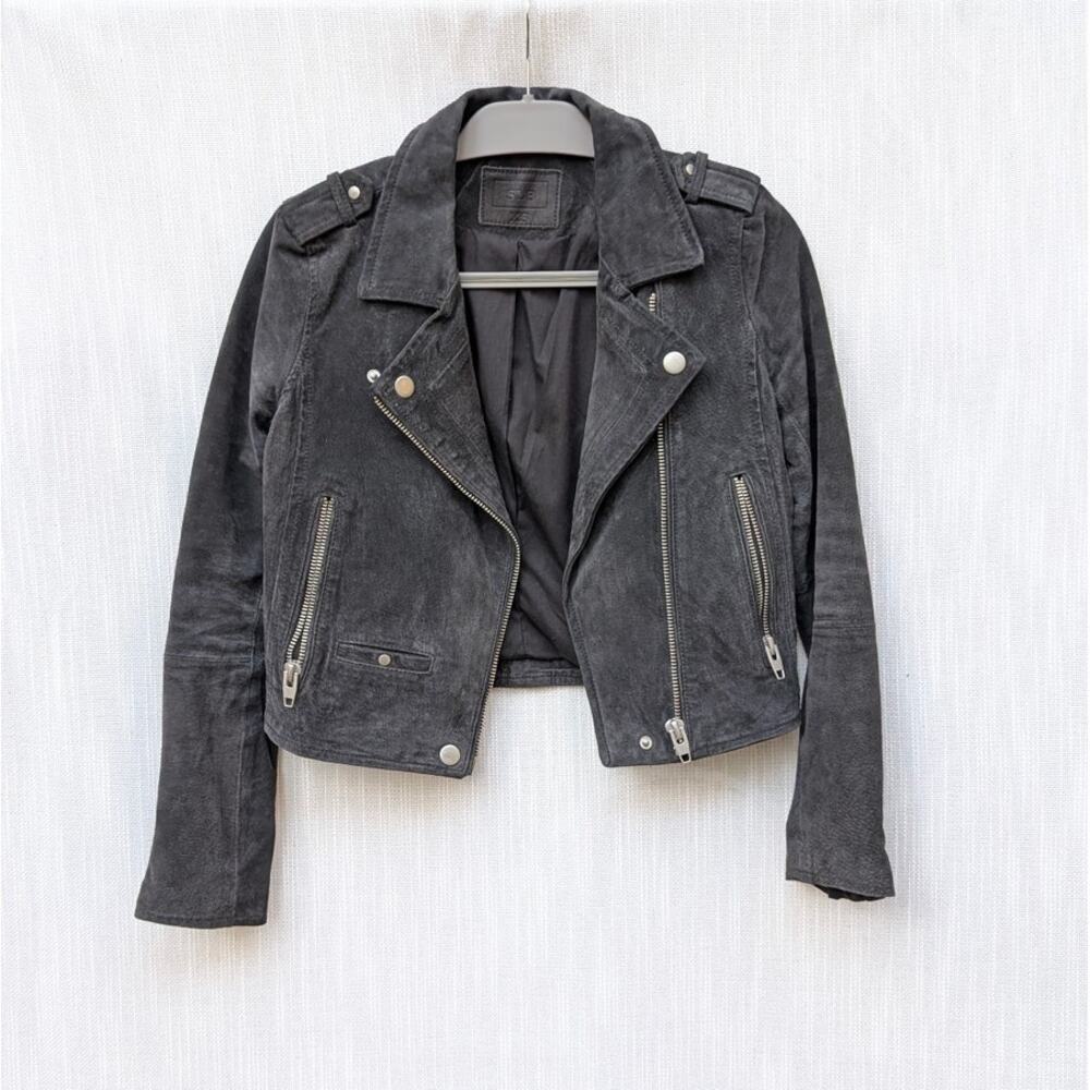 SL8 Blank NYC Gray Suede Leather Moto Biker Zip Cropped Jacket, size XS - Picture 2 of 8